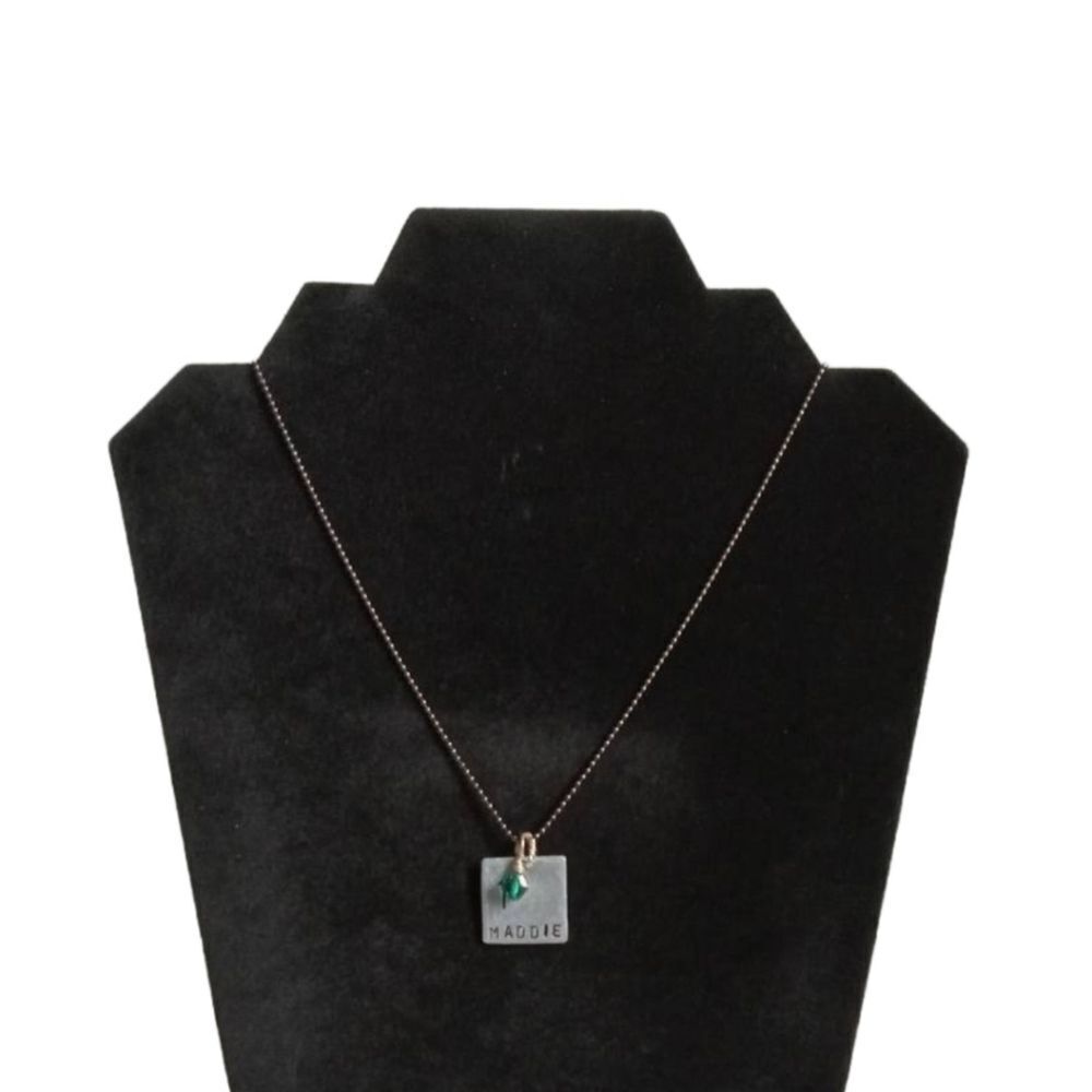 Handmade Lightweight Silver Toned Metal Square Maddie Engraved Pendant Necklace